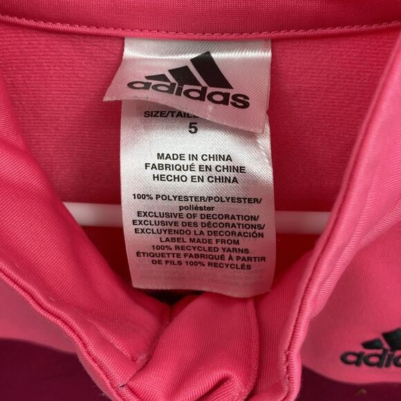Adidas 5 Pink Red Black Full Zip Warm Up Jacket Girls Track Coat - Picture 3 of 5